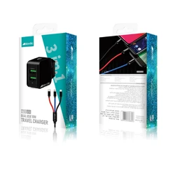 מטען שלישיה LIGHTNING/TYP C/MICRO שני כניסות USB120 אורך הכבל