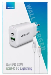 מטען Nordic GaN 20W עם כבל Lightning
